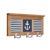 Nautical Anchor Navy Blue/White Wall Mounted Coat Rack (Right)