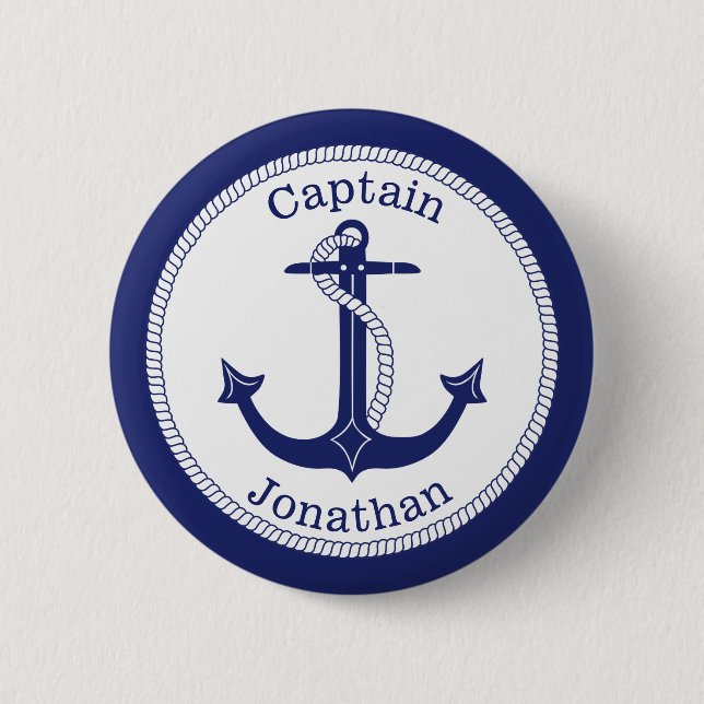 Nautical Anchor Navy Captain Personalized Button (Front)