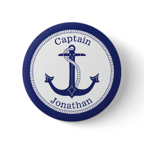 Nautical Anchor Navy Captain Personalized Button