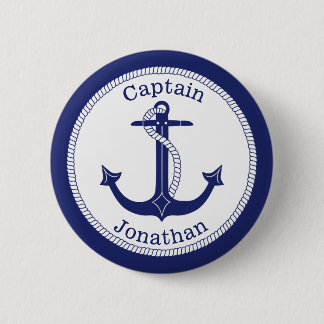 Nautical Anchor Navy Captain Personalized Button