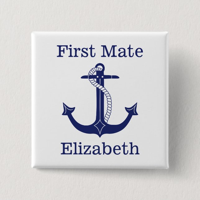 Nautical Anchor Navy Captain Personalized Pinback Button (Front)