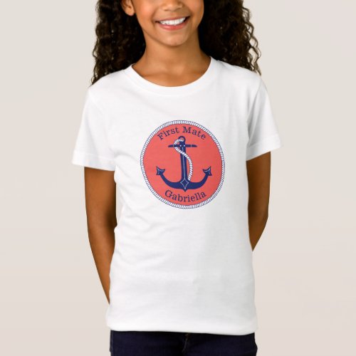 Nautical Anchor Navy Coral First Mate Personalized T_Shirt