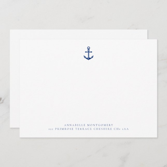 Nautical Anchor Navy Correspondence       Note Card (Front/Back)