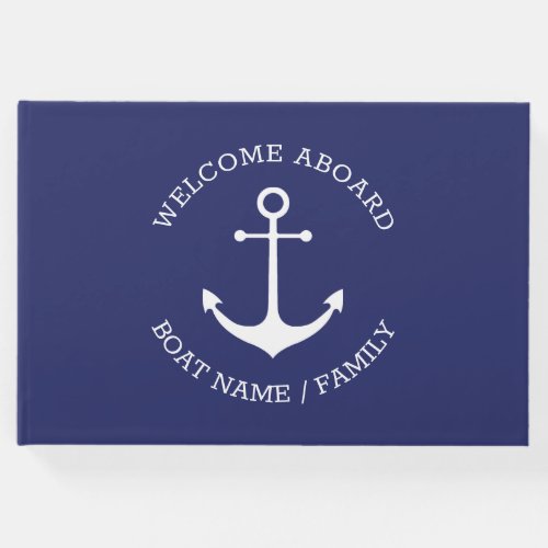 Nautical anchor Navy Custom Name Welcome Aboard Guest Book