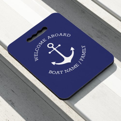 nautical anchor navy custom name welcome aboard  seat cushion
