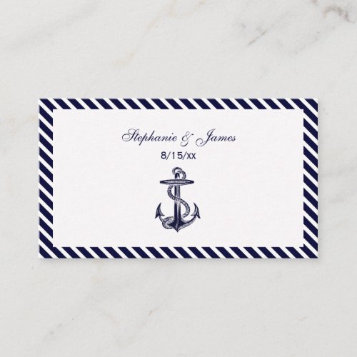Nautical Anchor Navy Diag Stripe 2 Escort Cards Business Card Templates