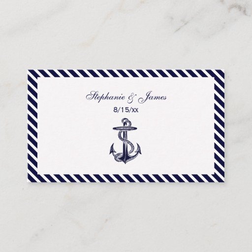 Customizable Nautical Anchor Navy Diag Stripe 2 Escort Cards Business Card Templates