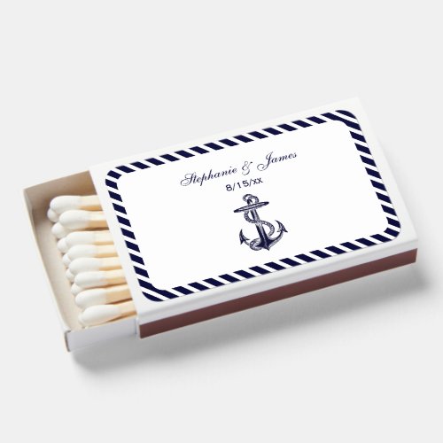Nautical Anchor Navy Diag Stripe 2 Matchboxes