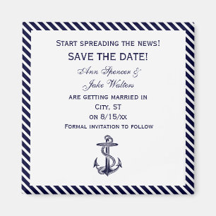 Nautical Anchor Navy Diag Stripe 2 Save the Date Magnet