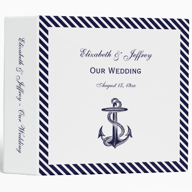Nautical Anchor Navy Diag Stripe 2 Wedding Binder (Front/Spine)