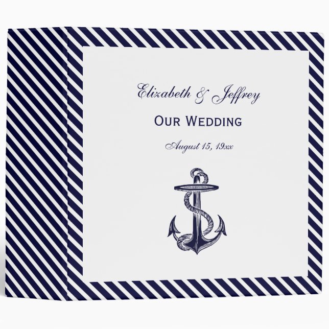 Nautical Anchor Navy Diag Stripe 2A Wedding Binder (Front/Spine)