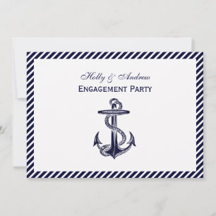 Nautical Anchor Navy Diag Stripe 2H Engagement Invitation