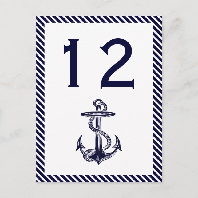 Nautical Anchor Navy Diag Stripe 2V Table Number (Front)