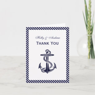 Nautical Anchor Navy Diag Stripe 2V Thank You Card