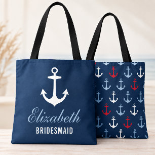 Nautical Anchor Navy Dusty Blue Bridesmaid Tote Bag