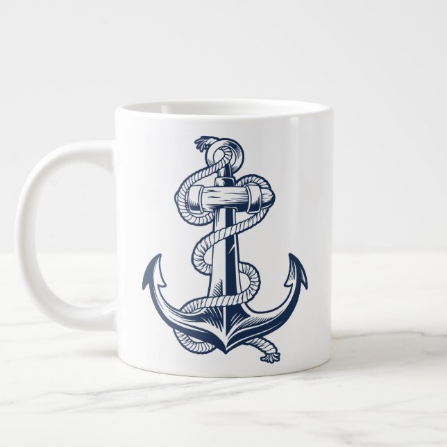 Nautical Anchor (Navy) Giant Coffee Mug (Left)