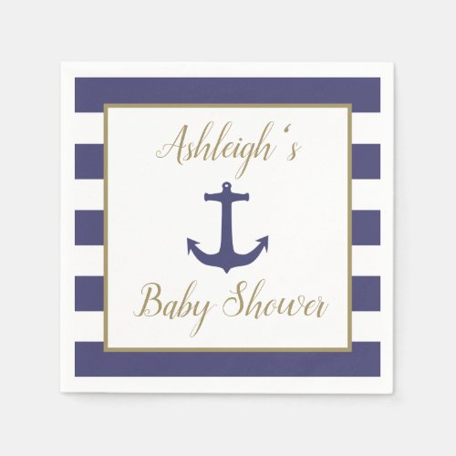 Nautical Anchor Navy Gold Boy Baby Shower Napkins