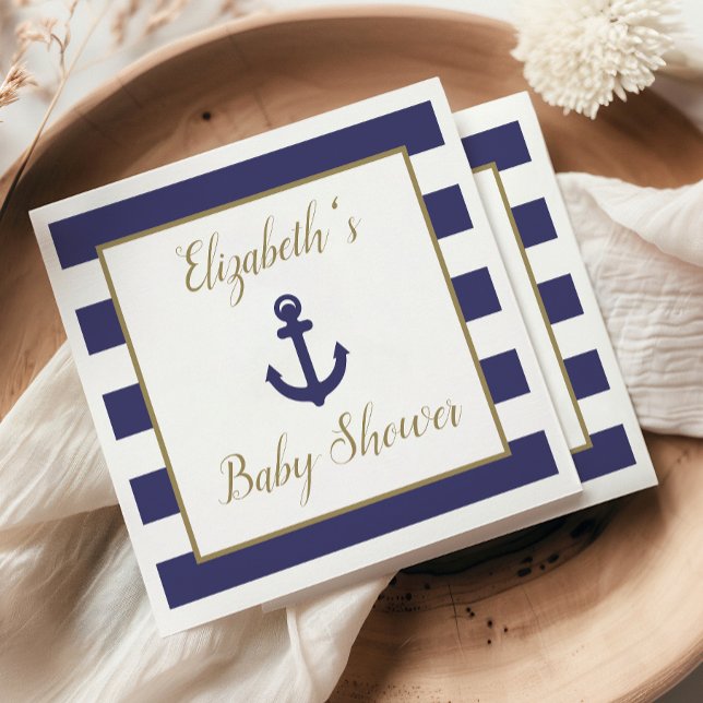Nautical Anchor Navy Gold Boy Baby Shower Napkins (Creator Uploaded)