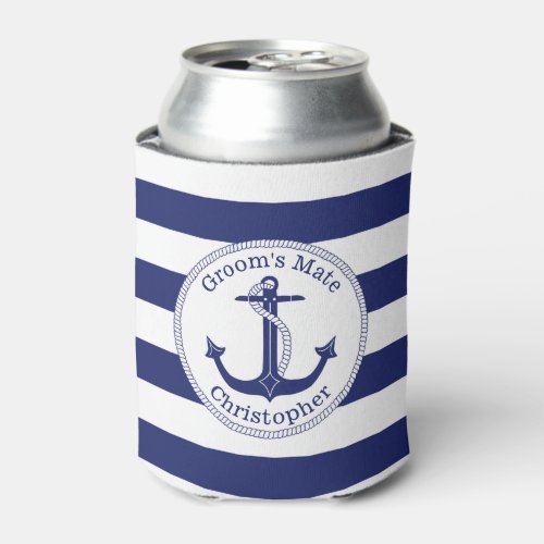 Nautical Anchor Navy Grooms Mate Bachelor Party Can Cooler