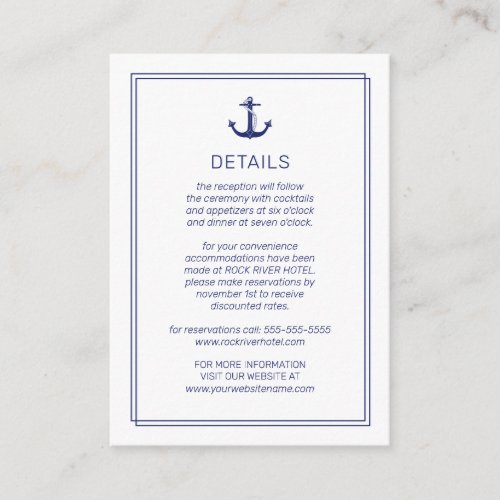 Nautical Anchor Navy Minimalist Typography Details Enclosure Card