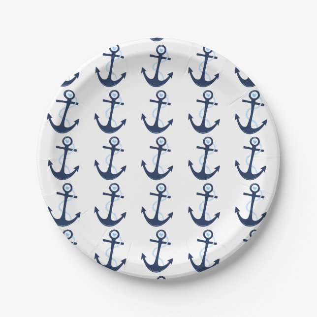 Nautical Anchor Navy Modern Boy Baby Shower Plate (Front)