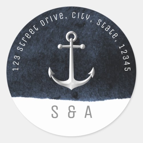 Nautical anchor navy monogram return address label