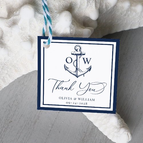 Nautical Anchor Navy Monogram Thank You Wedding Favor Tags