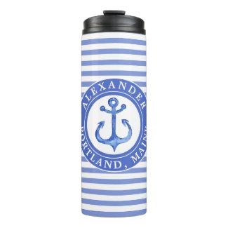 Nautical Anchor Navy Personalized Thermal Tumbler