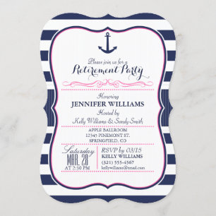Nautical Anchor; Navy & Pink Retirement Party Invitation