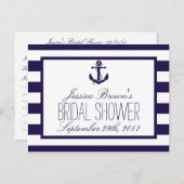 Nautical Anchor Navy Stripe Bridal Shower Recipe Invitation Postcard (Front/Back)