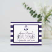 Nautical Anchor Navy Stripe Bridal Shower Recipe Invitation Postcard (Standing Front)
