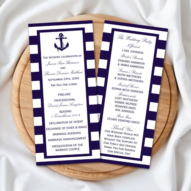Nautical Anchor Navy Stripe Wedding Program (Creator Uploaded)