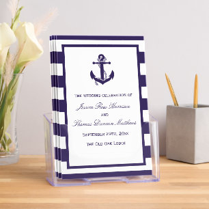 Nautical Anchor Navy Stripe Wedding Program Brochure