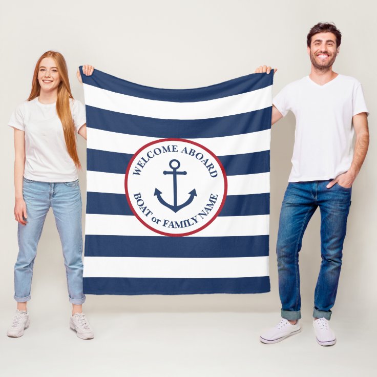 Nautical anchor navy striped boat blanket Zazzle