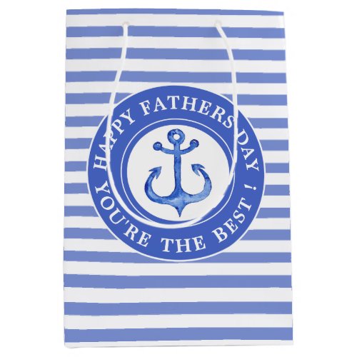 Nautical Anchor Navy Striped Fathers Day Gift Bag