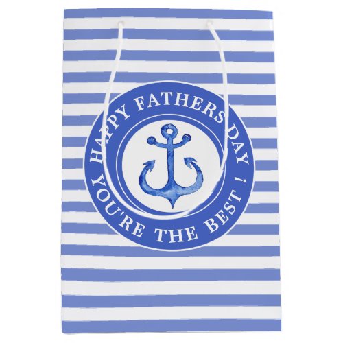 Nautical Anchor Navy Striped Fathers Day Gift Bag