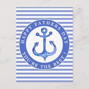 Nautical Anchor Navy Striped Father's Day Postcard