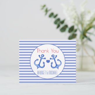 Nautical Anchor Navy Striped | Thank You Postcard
