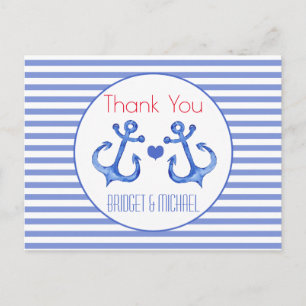 Nautical Anchor Navy Striped Thank You Postcard
