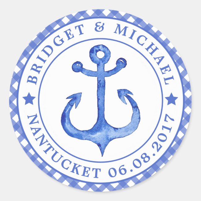 Nautical Anchor - Navy Striped Wedding Stickers