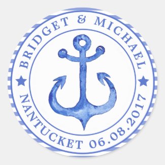 Nautical Anchor - Navy Striped Wedding Stickers