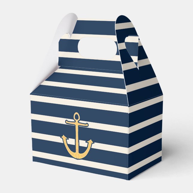 Nautical Anchor Navy Stripes Favor Boxes (Front Side)