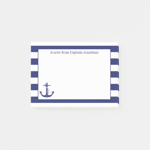 Nautical Anchor Navy Stripes Personalized 4 x 3 Post_it Notes