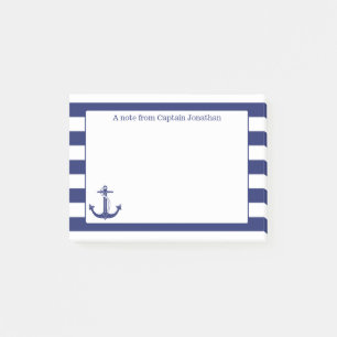 Nautical Anchor Navy Stripes Personalized 4 x 3 Post-it Notes