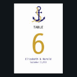 Nautical Anchor Navy Wedding. Table Number<br><div class="desc">Customize this elegant Nautical Wedding Navy Blue Table Numbers Card design. A navy ship anchor at the top. The same design is also placed at the back. A template for easy customization of your wedding details such as names of bride and groom as well as the date of the wedding....</div>