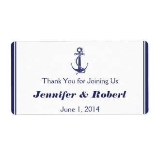 Nautical Anchor Navy Wedding Water Bottle Label