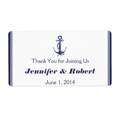 Nautical Anchor Navy Wedding Water Bottle Label