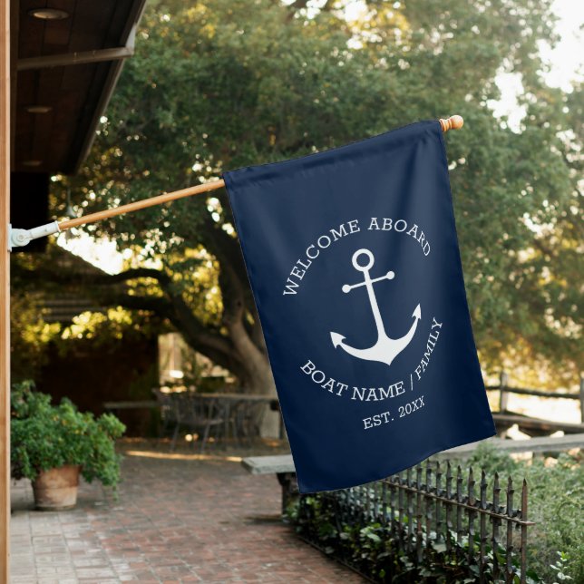 Nautical anchor Navy Welcome Aboard custom name House Flag (In SItu)