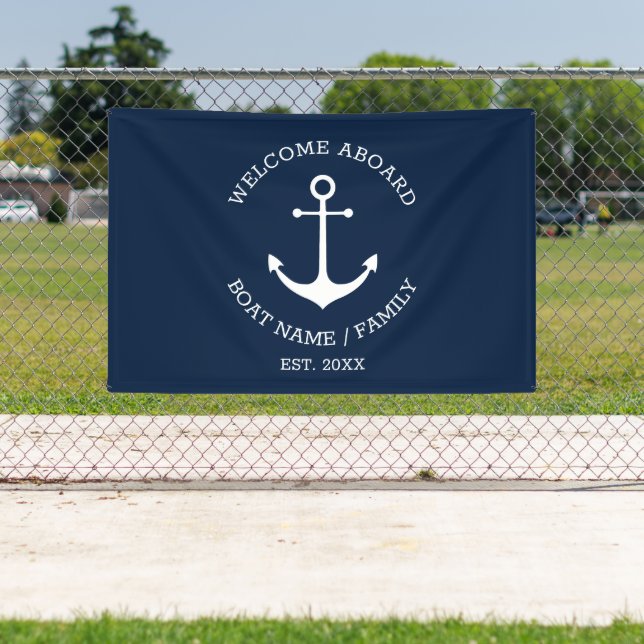 Nautical anchor navy Welcome Aboard Custom text Banner (Insitu)