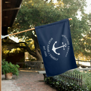 Nautical anchor navy Welcome Aboard Custom text House Flag